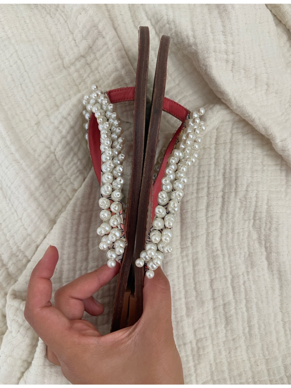 Tori‎ Burch tatiana thong sandals with pearls size 9 - Picture 5 of 6